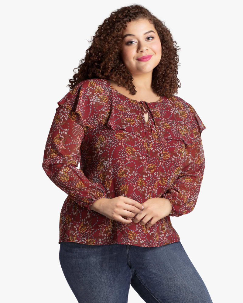 Front of plus size Charlotte Chiffon Ruffle Blouse by Downing Studio | Dia&Co | dia_product_style_image_id:124121